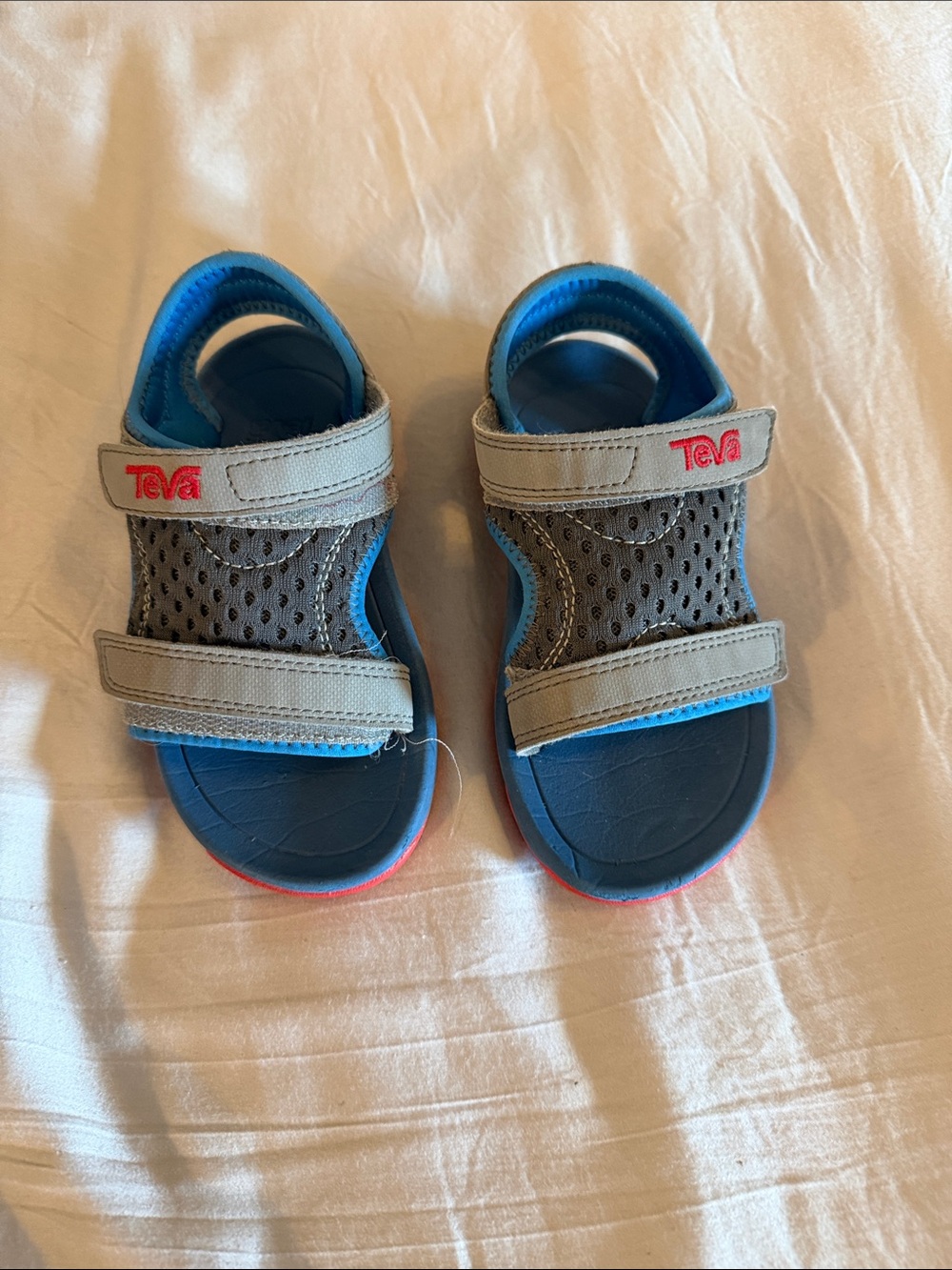 Teva Kids Gray and Blue Open-Toe Sandals with Red Logo